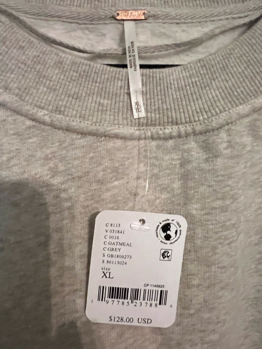 Free People Gaia Sweatshirt Texas Detail In Oatmeal NWT Size XL - Picture 6 of 6
